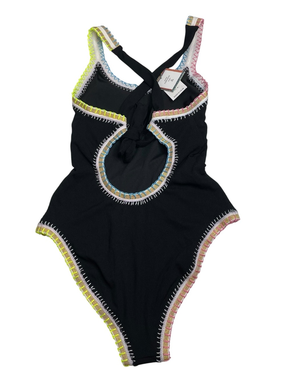 PQ Swim x Solange Ferrarini Crochet Trim One Piece Swim Suit Black Medium New - Picture 4 of 6